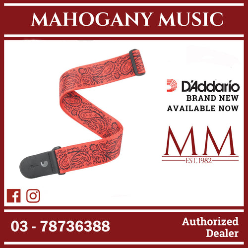 D'Addario P20W1417 Printed Polyester Woven Guitar Strap, Red Paisley