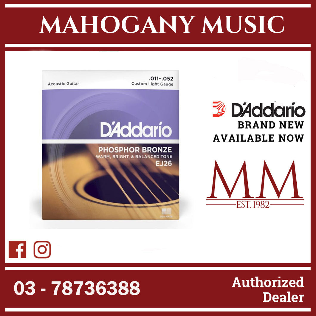D’Addario EJ26 Phosphor Bronze Acoustic Guitar Strings, Custom Light, 11-52 Gauge