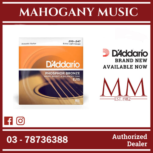 D’Addario EJ15 Phosphor Bronze Acoustic Guitar Strings, Extra Light, 10-47 Gauge