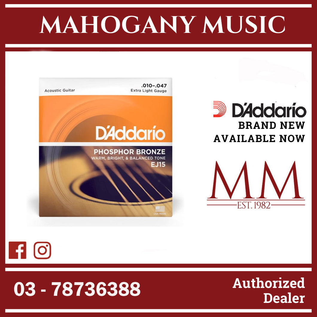 D’Addario EJ15 Phosphor Bronze Acoustic Guitar Strings, Extra Light, 10-47 Gauge