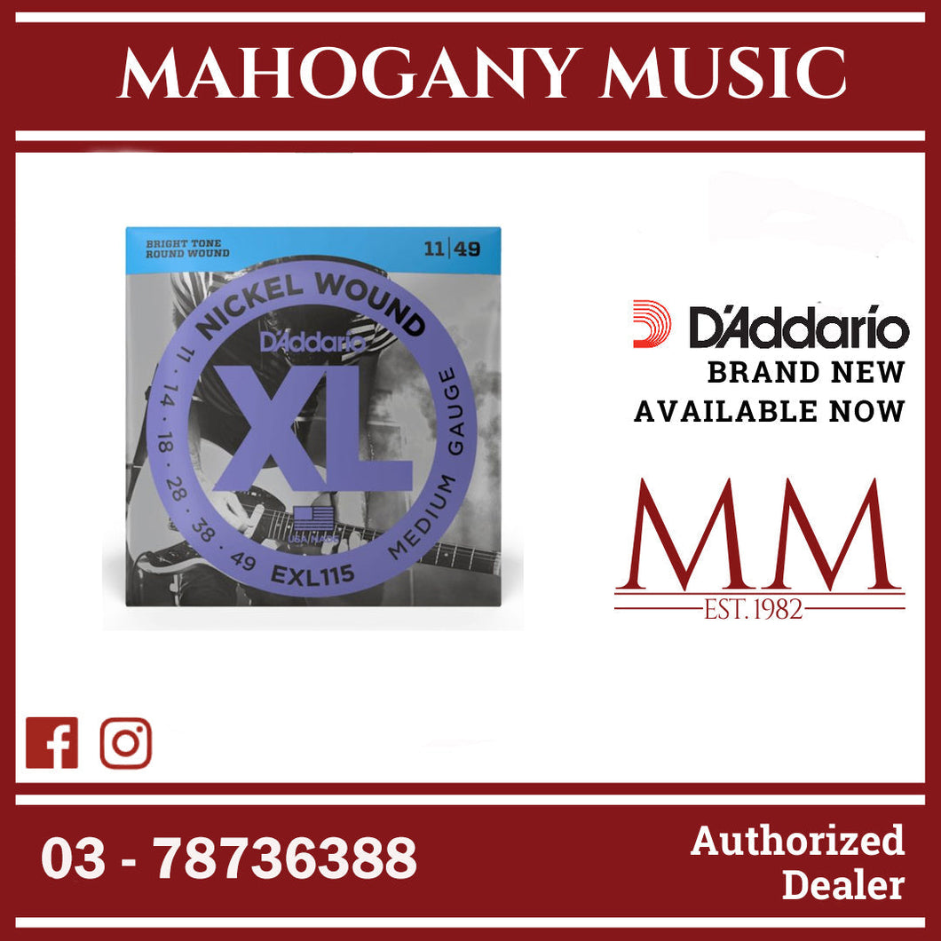 D’Addario EXL115 XL Nickel Wound Electric Guitar Strings, Medium, 11-49 Gauge