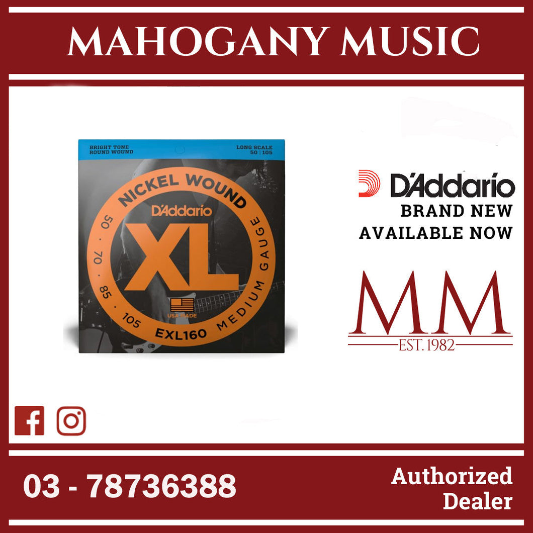 D’Addario EXL160 XL Nickel Wound Electric Bass Strings, Medium, Long Scale, 50-105 Gauge