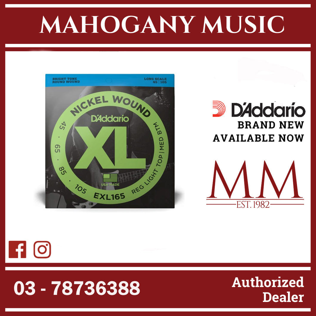 D’Addario EXL165 XL Nickel Wound Electric Bass Strings, Regular Light Top/Medium Bottom, Long Scale, 45-105 Gauge