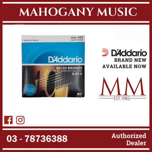 D’Addario EJ11-E 80/20 Bronze Acoustic Guitar Strings, Regular Light, 12-53 Gauge, FREE Extra 1st String