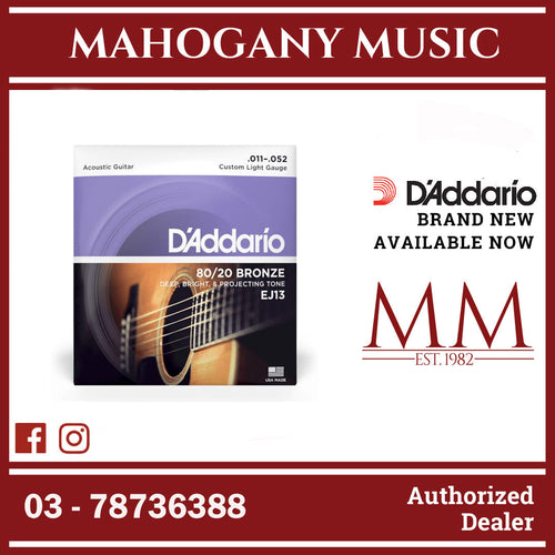 D’Addario EJ13 80/20 Bronze Acoustic Guitar Strings, Custom Light, 11-52 Gauge