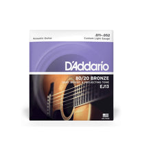 D’Addario EJ13 80/20 Bronze Acoustic Guitar Strings, Custom Light, 11-52 Gauge