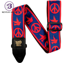Ernie Ball P04698 Jacquard Guitar Strap, Red and Blue Peace Love Dove