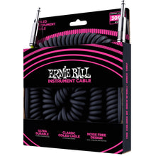 Ernie Ball P06044 Coiled Straight to Straight Instrument Cable, Black, 30ft