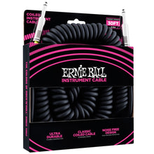 Ernie Ball P06044 Coiled Straight to Straight Instrument Cable, Black, 30ft