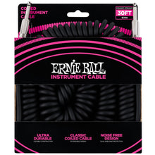 Ernie Ball P06044 Coiled Straight to Straight Instrument Cable, Black, 30ft