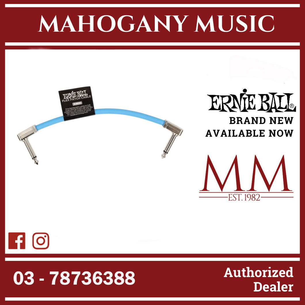Ernie Ball P06455 FLEX Instrument Patch Cable 6 Inch Single, Blue