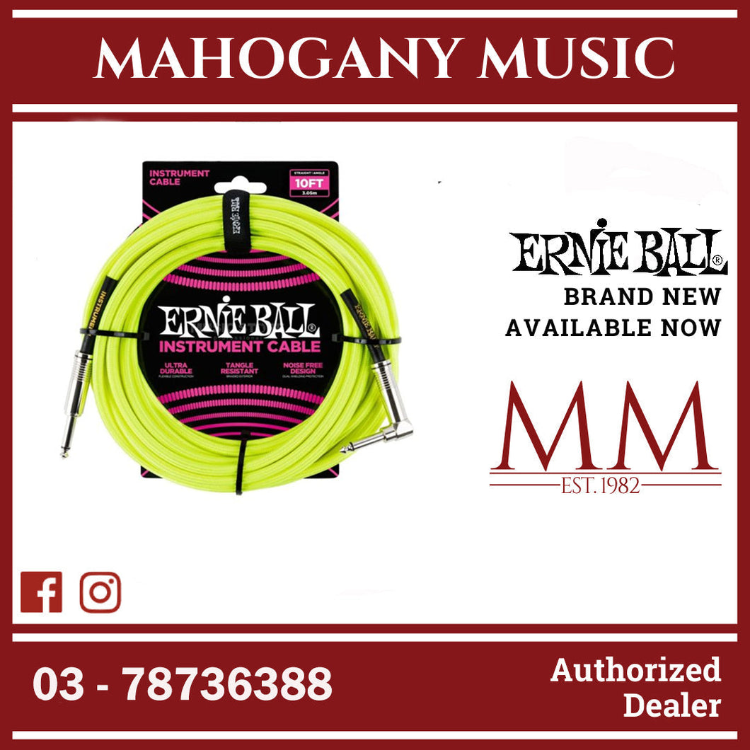 Ernie Ball P06080 Instrument Cable 10 Ft, Neon Yellow