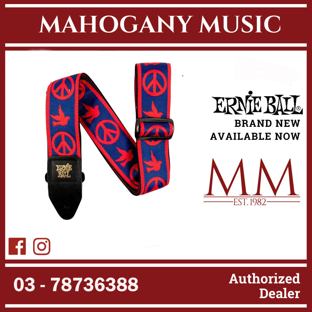 Ernie Ball P04698 Jacquard Guitar Strap, Red and Blue Peace Love Dove