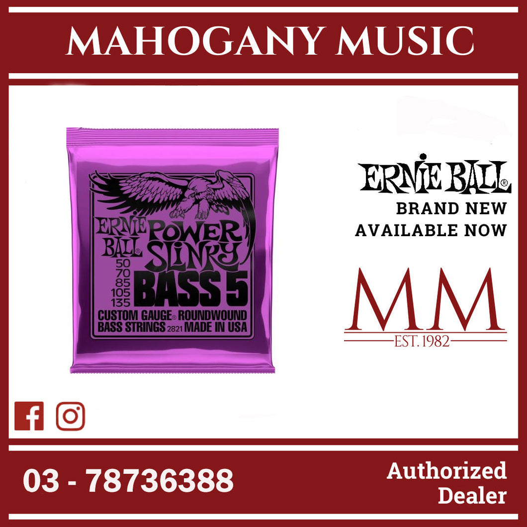 Ernie Ball P02821 Power Slinky Nickel Wound 5-String Electric Bass Strings, 50-135 Gauge