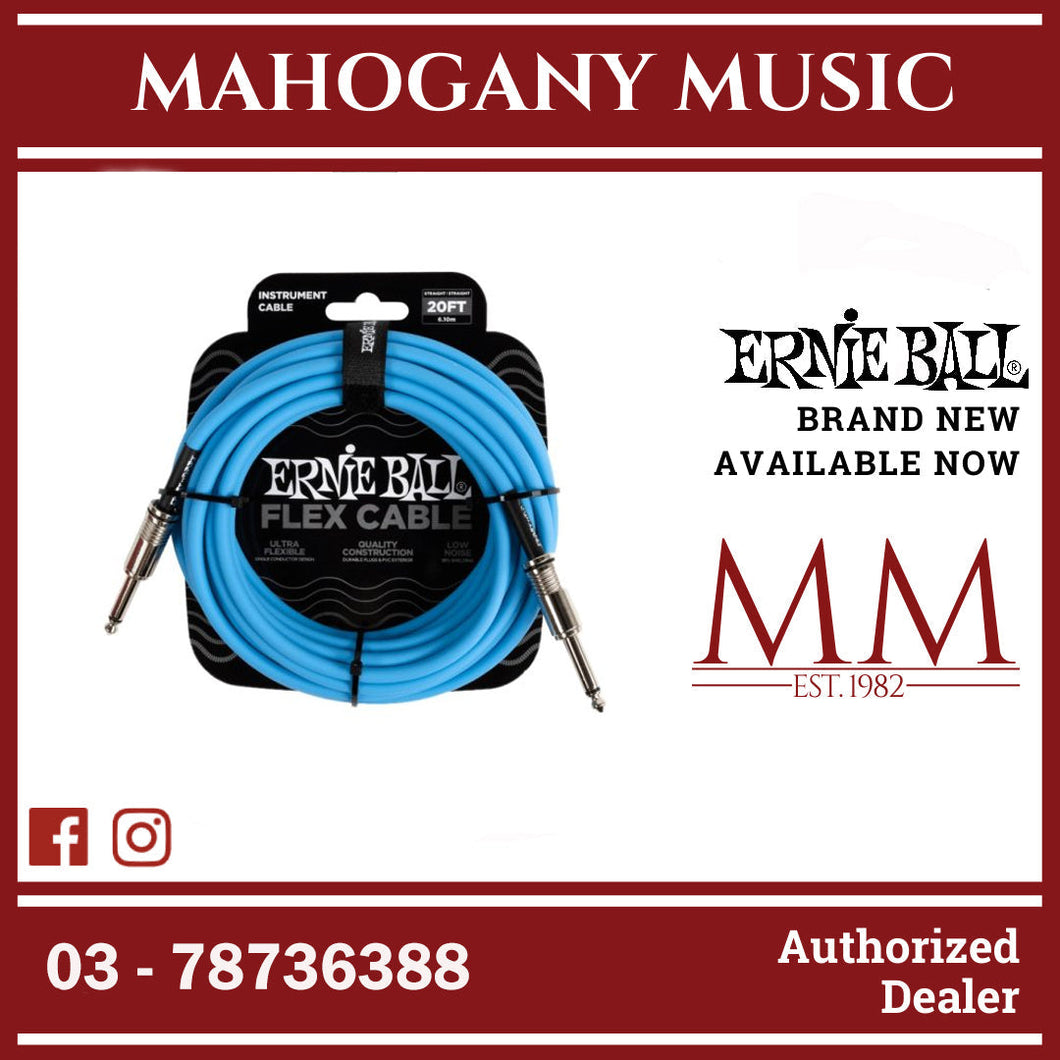 Ernie Ball P06417 FLEX Instrument Cable 20 Ft, Blue