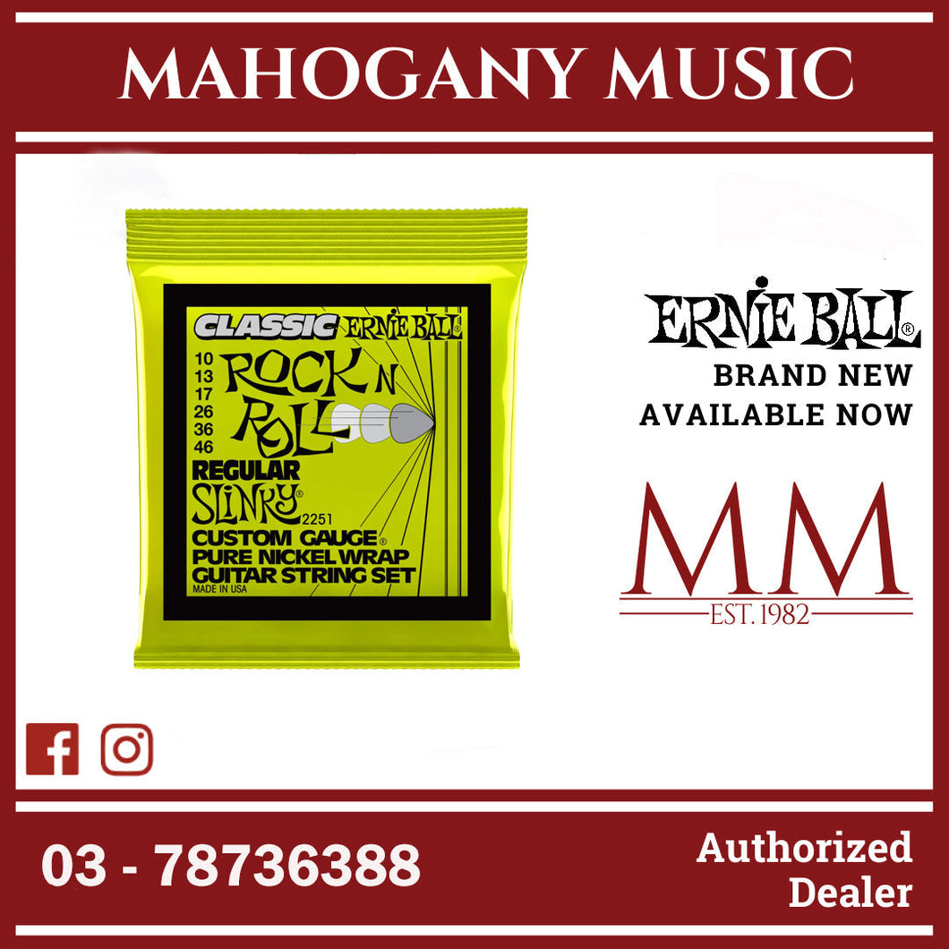 Ernie Ball P02251 Regular Slinky Classic Rock N Roll Pure Nickel Wrap Electric Guitar Strings, 10-46 Gauge