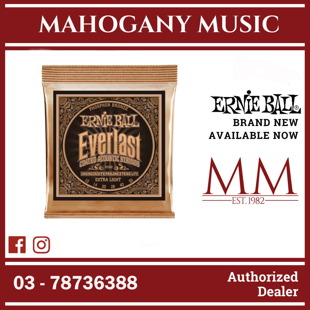 Ernie Ball P02550 Everlast Coated Phosphor Bronze Acoustic Guitar Strings, Extra Light, 10-50 Gauge