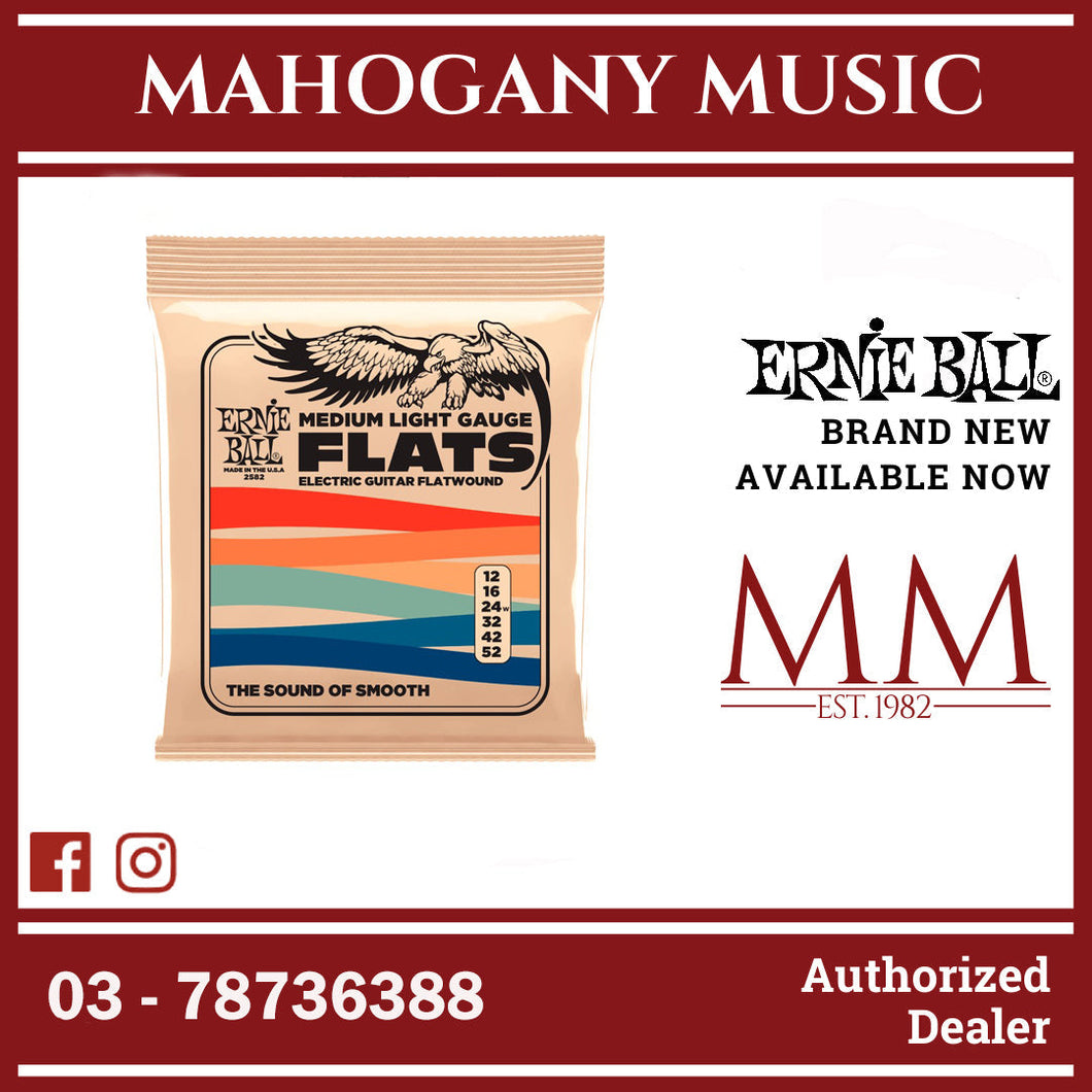 Ernie Ball P02582 Medium-Light Flatwound Electric Guitar Strings, 12-52 Gauge