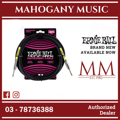 Ernie Ball P06048 Straight to Straight Instrument Cable, Black, 10ft