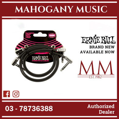 Ernie Ball P06406 Flat Ribbon Stereo Patch Cable, Right Angle to Right Angle, Black, 24-inch, 2-Pack