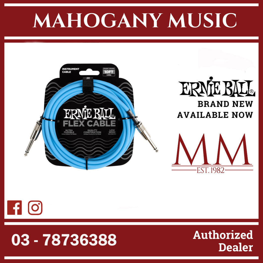 Ernie Ball P06412 FLEX Instrument Cable 10 Ft, Blue