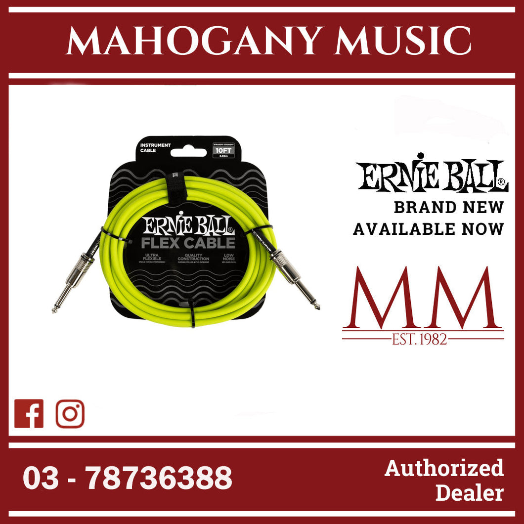 Ernie Ball P06414 FLEX Instrument Cable 10 Ft, Green