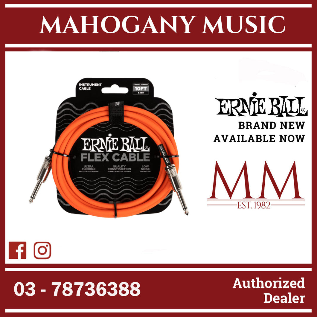 Ernie Ball P06416 FLEX Instrument Cable 10 Ft, Orange