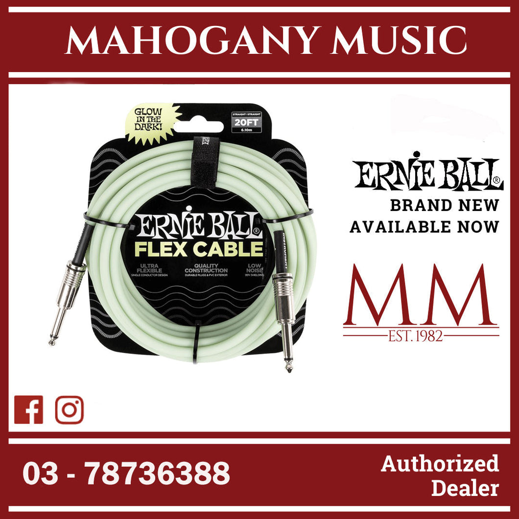 Ernie Ball P06437 FLEX Instrument Cable 20 Ft, Glow in Dark