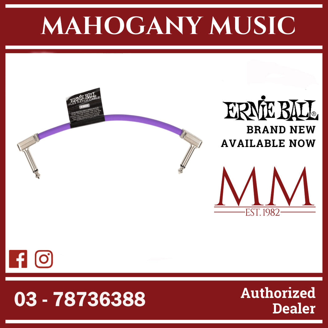 Ernie Ball P06447 FLEX Instrument Patch Cable 6 Inch Single, Purple