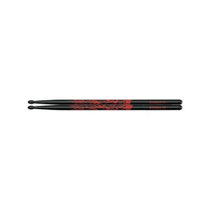 Tama 5A-F-BR Rhythmic Fire Series 5A Japanese Oak Drumsticks, Black Red Pattern