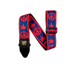 Ernie Ball P04698 Jacquard Guitar Strap, Red and Blue Peace Love Dove
