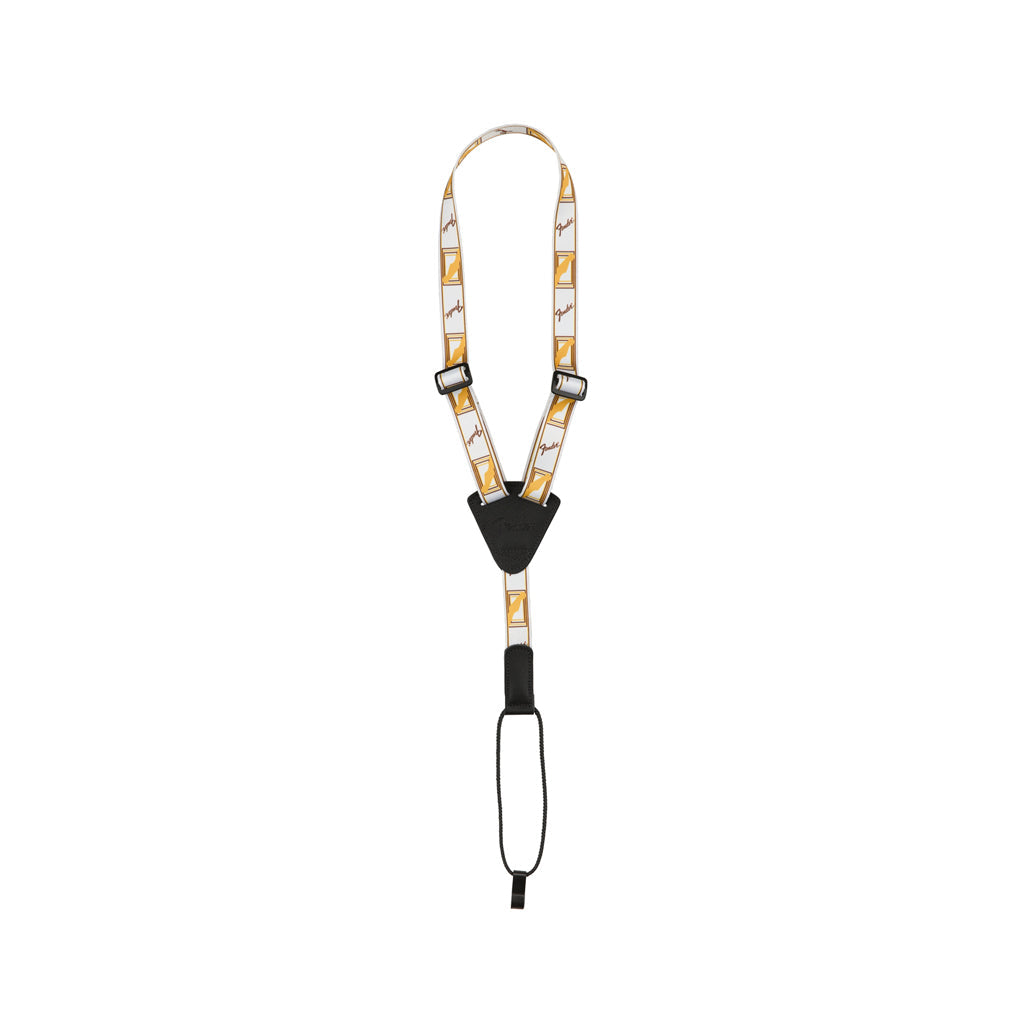 Fender Monogrammed Ukulele Strap, White/Brown/Yellow