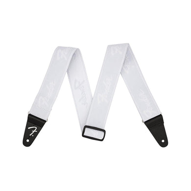 Fender Weighless Running Logo Guitar Strap, White/White, 2inch