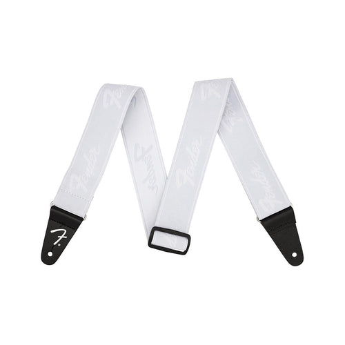 Fender Weighless Running Logo Guitar Strap, White/White, 2inch