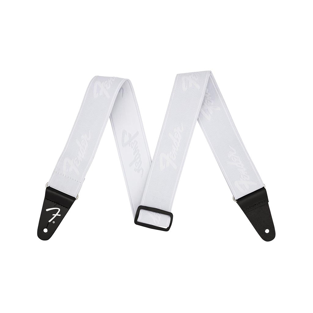 Fender Weighless Running Logo Guitar Strap, White/White, 2inch