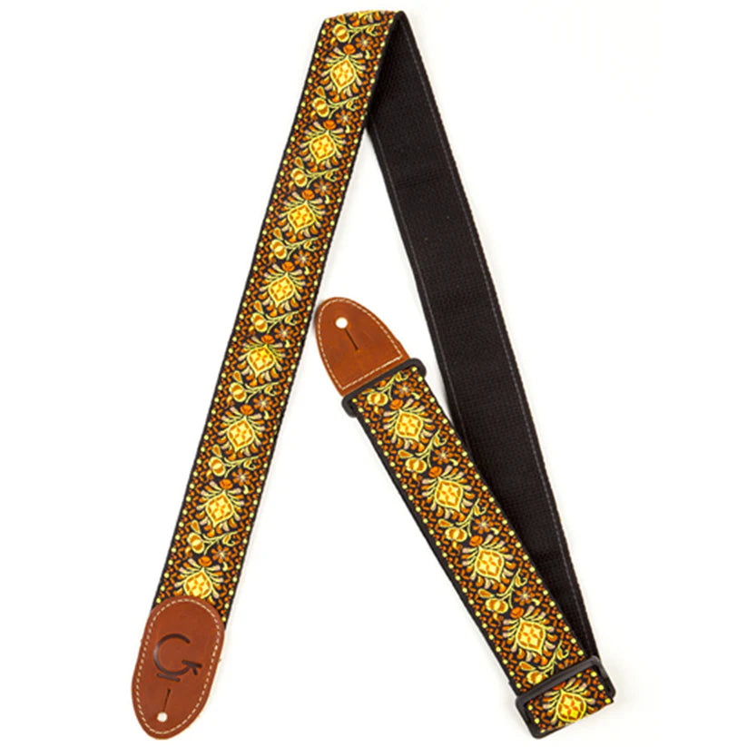 Gretsch G Brand Guitar Strap, Yellow/Orange Brown Ends