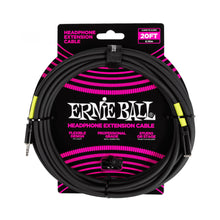 Ernie Ball P06425 Headphone Extension Cable 3.5mm to 3.5mm 20 Ft, Black