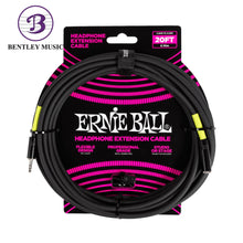 Ernie Ball P06425 Headphone Extension Cable 3.5mm to 3.5mm 20 Ft, Black
