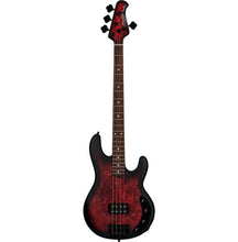 Sterling RAY34PB-DSBS StingRay Ray34 Series Poplar Burl Electric Bass, Dark Scarlet Burst Satin
