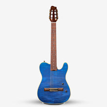 SQOE Spain SEGD900 Electroacoustic Silent Nylon Guitar with Piezo Pickups, Quilted Maple Top Blue