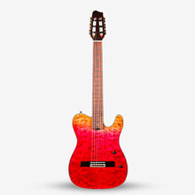 SQOE Spain SEGD900 Electroacoustic Silent Nylon Guitar with Piezo Pickups, Quilted Maple Top Strawberry Red