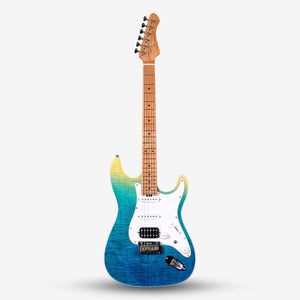 SQOE SEIB900 HSS Roasted Maple Series Electric Guitar with Tremolo ( SEIB / SEIB-900 ) Caribbean Fade Surf