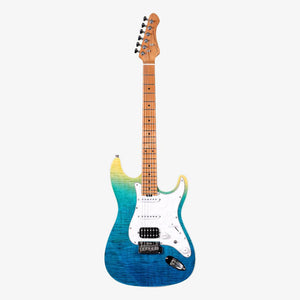 SQOE SEIB900 HSS Roasted Maple Series Electric Guitar with Tremolo ( SEIB / SEIB-900 ) Caribbean Fade Surf
