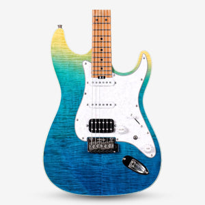SQOE SEIB900 HSS Roasted Maple Series Electric Guitar with Tremolo ( SEIB / SEIB-900 ) Caribbean Fade Surf