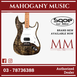 SQOE SEIB900 HSS Roasted Maple Series Electric Guitar with Tremolo ( SEIB / SEIB-900 ) Charcoal Black