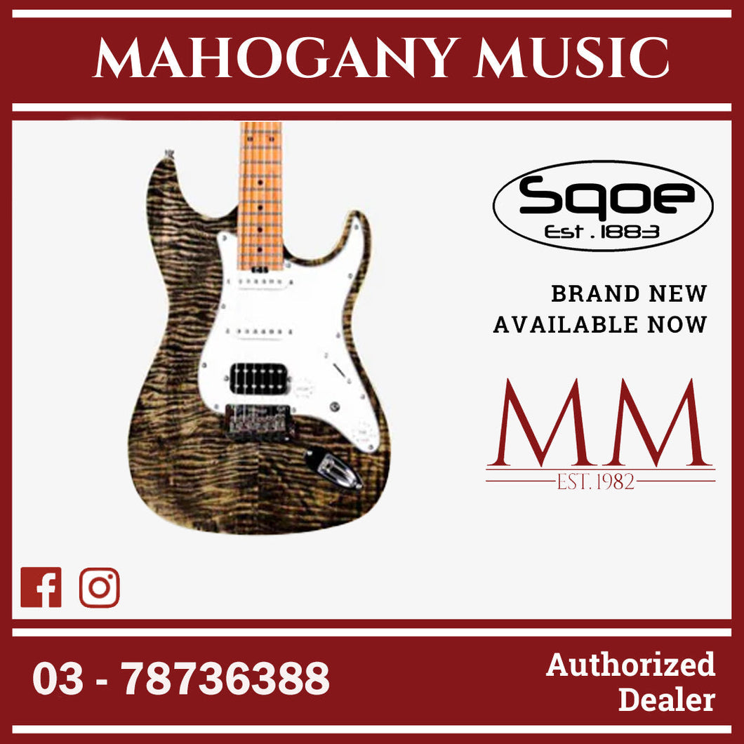SQOE SEIB900 HSS Roasted Maple Series Electric Guitar with Tremolo ( SEIB / SEIB-900 ) Charcoal Black
