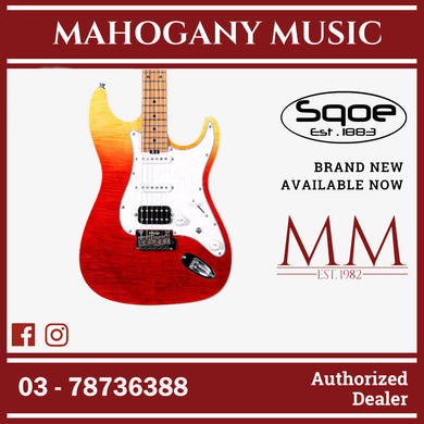SQOE SEIB900 HSS Roasted Maple Series Electric Guitar with Tremolo ( SEIB / SEIB-900 ) Tequila Sunrise Surf