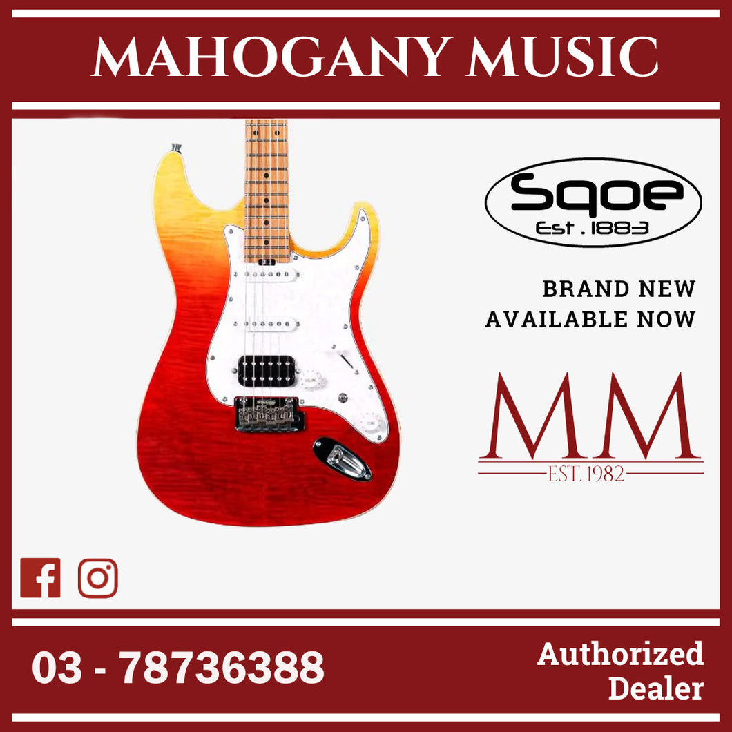 SQOE SEIB900 HSS Roasted Maple Series Electric Guitar with Tremolo ( SEIB / SEIB-900 ) Tequila Sunrise Surf