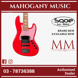 SQOE SJB-658 5 String Jazz Bass Guitar with Roasted Maple Neck / SJB-658 / SJB 658 Red