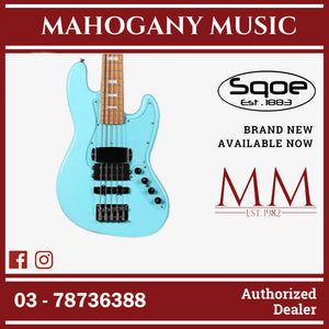 SQOE SJB-658 5 String Jazz Bass Guitar with Roasted Maple Neck / SJB-658 / SJB 658 Sky Blue
